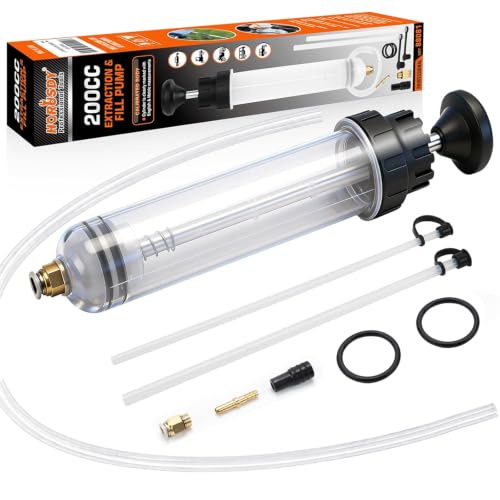 HORUSDY 200cc Fluid Extractor Syringe Oil Pump, Fluid Evacuator with 23" Flexible Hose, 12" Fine & Coarse Hoses, for Automotive, Motorcycle, Marine & Equipment Maintenance (9PCS) - size: 200ML with Hose