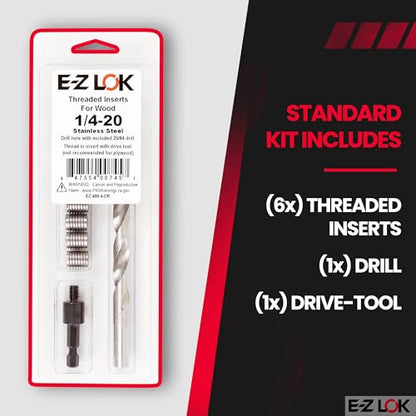 E-Z LOK 400-4-CR Thread Installation Kit for Hard Wood Stainless Steel Threaded Inserts 1/4-20 (6), Drill, Installation Tool - size: 1/4-20