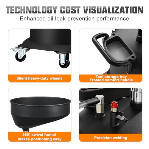 Upgraded Design Waste Oil Drain Tank, Pneumatic Oil Drainer, Oil Lift Drain and Extractor,Air Operated Drainer for Oil Change (Black-5702) - color: Black-5702