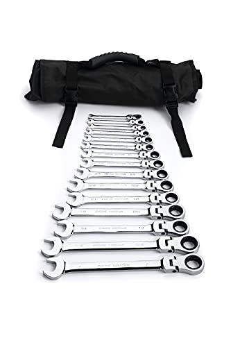 FLZOSPER 15-Piece Flexible Ratcheting Wrench Set，SAE Chrome Vanadium Steel Hand Combination Ratchet Set of Wrench - style: 15PC Flex-Head