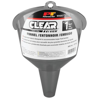 Performance Tool W4057 Clear View Easy-Fill Funnel - 1 Quart, Oversized Spout for Quick and Clean Fills - size: 2 Pints, style: Clear View Easy-Fill Funnel