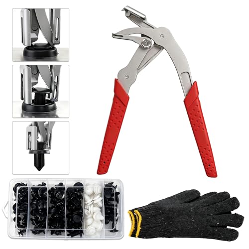 Car Clip Pliers with 100 Fasteners & Gloves, Professional Panel Clip Pliers for Door Panels, Push Pins & Plastic Fasteners, Heavy-Duty Damage-Free Trim Removal Kit