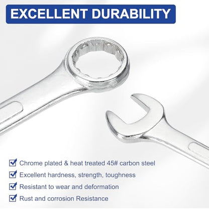 HARFINGTON Combination Wrench 10mm Metric 12-Point Box and Open End Zinc Plated Steel Double Ended Spanner Tool for Automotive Pipe Furniture Machinery DIY Repair, Silver White - size: 10mm