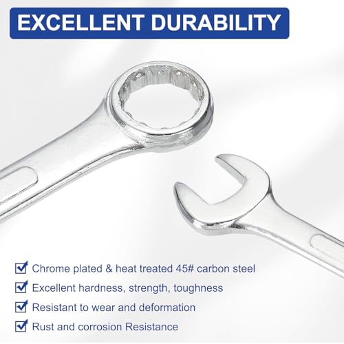 HARFINGTON Combination Wrench 22mm Metric 12-Point Box and Open End Zinc Plated Steel Double Ended Spanner Tool for Automotive Pipe Furniture Machinery DIY Repair, Silver White - size: 22mm