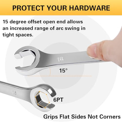Auniwaig 16mm x 18mm Flare Nut Wrench Metric Double Open End | 15° Offset Ends, For Auto, Household, DIY Repairs - size: 16x18mm