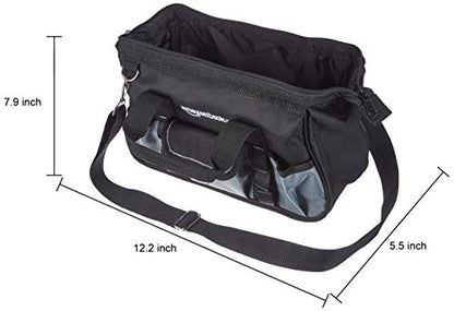 Amazon Basics Durable Wear-Resistant Tool Storage Bag with Adjustable Shoulder Strap,Portable Tool Organizer,16 Pockets,12 in,Black & Gray,(Pack of 8) - size: Small Standard Bag (Pack of 8)