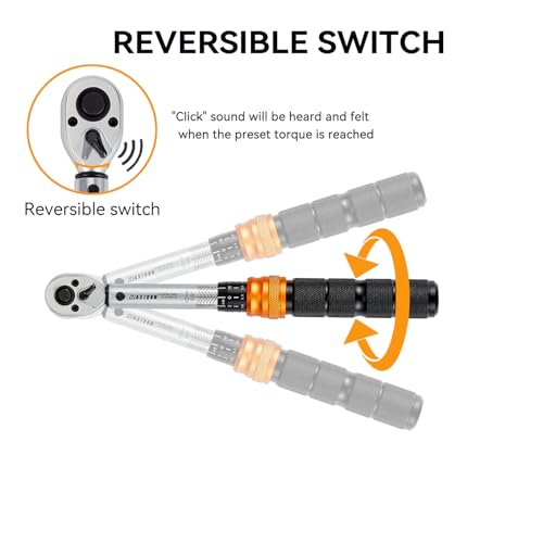 1/4 Inch Drive Click Torque Wrench, 20-240 in-lb (2.3-27 Nm) Micro-Adjustable Dual Scales, 72-Tooth Reversible Ratchet, ±2% Accuracy, Storage Case - size: 1/4" Drive