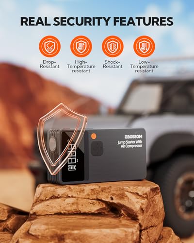 Car Battery Jump Starter with Air Compressor, Battery Jump Box with Tire Inflator,Jump Booster with Smart Jumper Cables,LED Light Emergency Car Kits for Vehicles,Arrancador Ae Batería - style: JC8 With Air Compressor 8000mAh