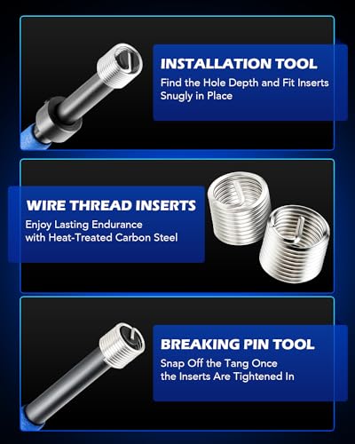 Orion Motor Tech Thread Repair Kit, 1/4"-20 Thread Repair Tool Set with HSS Drill Bit & 30 Thread Inserts, SAE Thread Repair Installation Kit for Rethreading Internal Threads with Carry Case - size: 1/4"-20