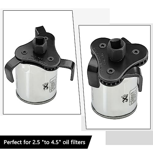 Universal Adjustable Oil Filter Wrench, Carbon Steel, Black, 1/2 & 3/8 Inch Square Drive Socket, 3-Jaw & 2-Way Design - style: Universal