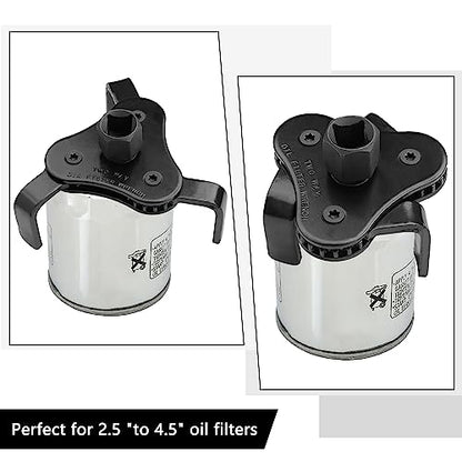 Universal Adjustable Oil Filter Wrench, Carbon Steel, Black, 1/2 & 3/8 Inch Square Drive Socket, 3-Jaw & 2-Way Design | 1/2 & 3/8 Inch Square Drive Socket, 3-Jaw & 2-Way Design - style: Universal