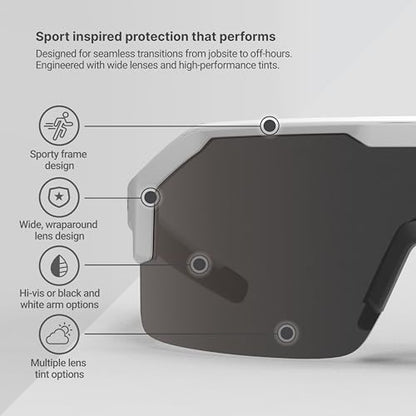 HexArmor Shockwave Safety Work Glasses | ANSI Z87+, 100% UV Protection, Anti-Fog or Scratch Resistant, Polarized - color: Black and White Frame