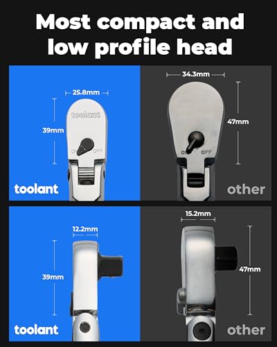 toolant 4Pcs Flex Head Ratchet Set, 1/4“&3/8"&1/2" Drive Gear Wrench Compact Head Ratchet Wrenches, 90-Tooth Gear, 180° Flex, 11 Positions, Longer Handle, 1.5X ASME Durability - size: 1/4" & 3/8" & 1/2" - 4-Piece Set, style: Flex-head Ratchet
