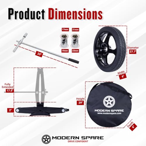 Modern Spare - Fits 2021-2026 Toyota Sienna - Complete Compact Spare Tire Kit With Carrying Case