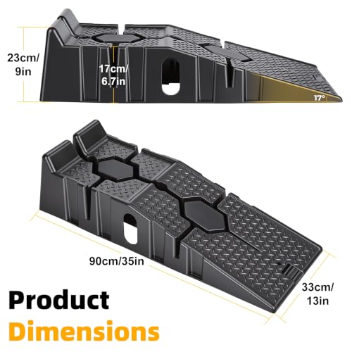 2Pcs Car Ramps, Oil Changes Ramps, Heavy-Duty 5000lbs Capacity, Lightweight PP Auto Ramp with Non-Slip Tread, 17-Degree Low-Profile Incline, Vehicle Ramp for Home Garage & Maintenance Black