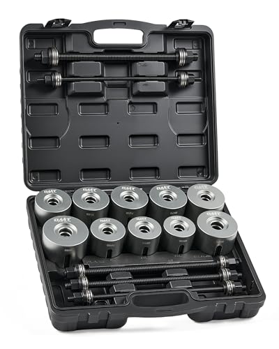 OMT Bushing Press Kit, 27pc Pull and Press Sleeve Kit, Bushing Removal Tool | Durable AISI 1045 Steel, Quick Seal Insertion, with 22 Press Sleeves & 5 Pulling Spindles, for LCV/HGV Vehicles - color: Black