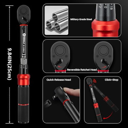 1/4-Inch Drive Click Torque Wrench-20-240 In.Lb for Bike Motorcycle | Inch Pound Torque Wrench(2.3-27.1 Nm),72T Dual-Direction Dual Range, 3% Precision for Small Equipment, Gunsmithing Car Repair - size: 1/4"DR. 20~240 IN-LB