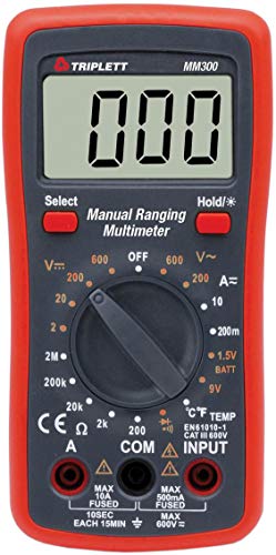 Triplett MM300 True RMS 2000 Count Manual Ranging Digital Multimeter - AC/DC Voltage, AC/DC Current, Resistance, Temperature, Diode, Continuity - size: MM300, style: Standard