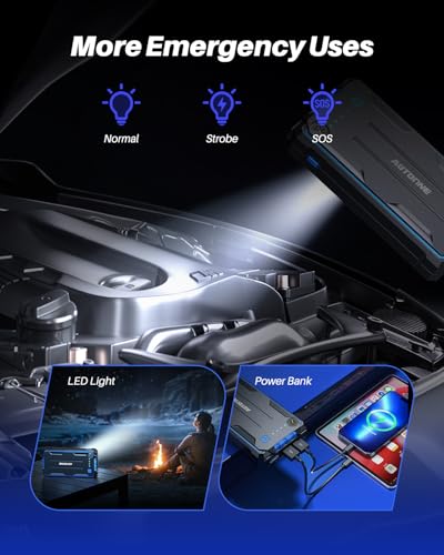 AUTOONE 4000A Car Jump Starter, Battery Jumper Starter Portable for Compact Car Up to 10.0L Gas and 8.0L Diesel Engine Jump Box with Jumper Cables, USB Output and LED Light - size: 4000A