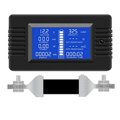 DC 0-200V 300A Battery Monitor with Shunt, 9-in-1 Digital LCD Multimeter | Multimeter for 12V/24V/48V Solar System, RV, Car, Measures Voltage, Current, Power, Energy, Impedance, Capacity - style: DC 300A Battery Meter（300A Shunt）