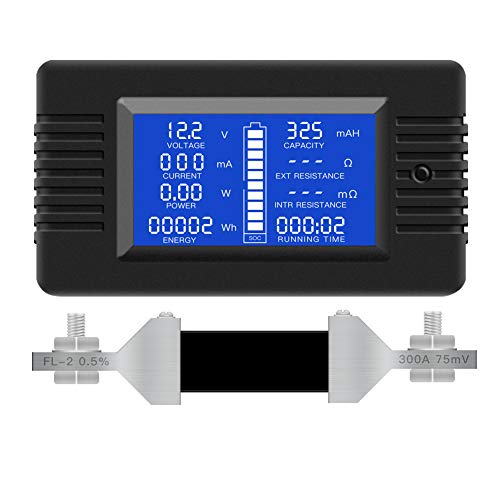 DC 0-200V 300A Battery Monitor with Shunt, 9-in-1 Digital LCD Multimeter | Multimeter for 12V/24V/48V Solar System, RV, Car, Measures Voltage, Current, Power, Energy, Impedance, Capacity - style: DC 300A Battery Meter（300A Shunt）