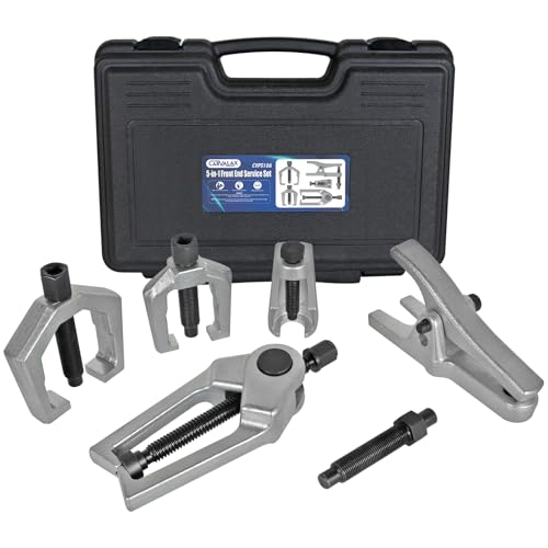 CARVALAX 5-in-1 Ball Joint Separator, Ball Joint Removal Tool Kit | Front End Service Tool Kit for Tie Rob Removal, Pitman Arm Puller, Cars SUVs Pickup Trucks Automotive Tools w/Storage Case - color: Silver, style: 5-in-1