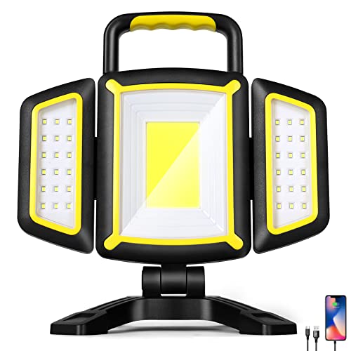 YZONI Rechargeable Work Light, 30W 3000Lumen LED Work Light with 5 Modes, Battery Powered Magnetic Lights with 360°Rotate Foldable Design, Job Site Lighting for Car Repair, Garage, Workshop, Camping - style: Traditional