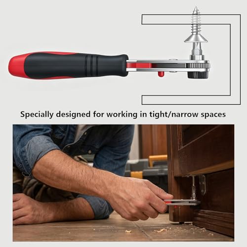 IRONCUBE Angle Ratchet Screwdriver Set: 10 Piece Magnetic Bit with 90 degree Mini Offset Low Profile Reversible Drive Handle - Stocking Stuffers with Gift Box - style: 10-in-1 Bits