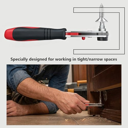 IRONCUBE Angle Ratchet Screwdriver Set: 10 Piece Magnetic Bit with 90 degree Mini Offset Low Profile Reversible Drive Handle - Stocking Stuffers with Gift Box - style: 10-in-1 Bits