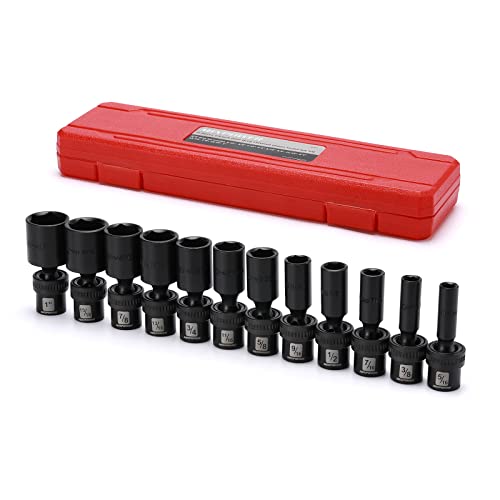 MIXPOWER 3/8" Drive Deep Impact Universal Joint Swivel Socket Set, SAE, 5/16" - 1", Deep, Flexible Wobble, Chrome Molybdenum Steel, 12 Pieces Set - size: 12 Pcs SAE 3/8'' Dr. (Deep)