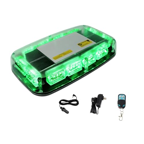 Rechargeable Emergency Roof Top Strobe Light Wireless Battery, 48LED 17 Flashing Modes,High Low Brightness,Hazard Traffic Lights w/Magnetic Base, Remote Control for Construction Vehicles (Green) - color: Green