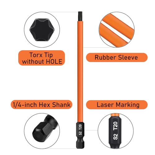 13PCS 6-Inch Long Torx Screwdriver Bit Set (T5-T40), Magnetic Torx Head Drill Bit Set S2 Steel 1/4'' Hex Shank Impact Bit with CNC Machined Tips 6-Point Star Bit Set for Impact Driver - size: 6 inch / 150mm