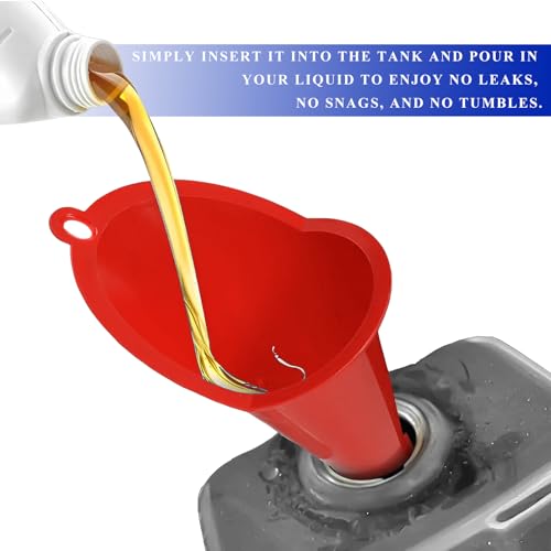 2PCS Oil Funnel, Flexible Multi-Function Automotive Oil Funnel, Spill-Proof Plastic Long Neck Engine Funnels Set for Gas Lubricants Water Diesel Fuel Kerosene, Car Accessories (Red) - color: Red, 2 PCS