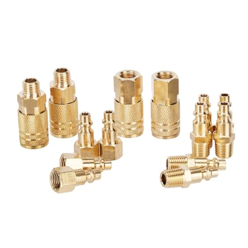 Amazon Basics Quick Connect Brass Air Coupler and Plug Kit, 1/4-Inch NPT Fittings, Air Compressor Accessories, 14 Count (Pack of 12) - size: 14 count (Pack of 12)