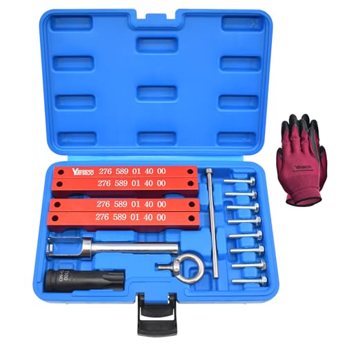 Engine Timing Tool Kit, Compatible with Mercedes Benz M157/M276/ M278, Camshaft Timing Tool with T100, Fuel Injector Puller, Rotary Rod, Fixing Screw, with Case and Gloves - size: for M157 M276 M278