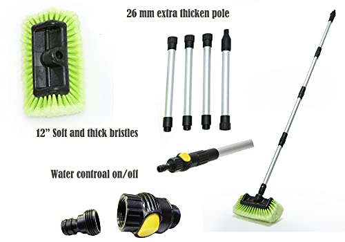 Forgrace 60" Car Wash Brush with Long Handle | Flow Through Auto Cleaning,| Extendable Handle,|Soft Bristle Brush for Car, RV, Boat, Solar Panel, Deck Washing, House Side - color: Green With Handle