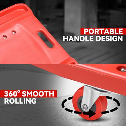 Auto Dynasty Universal 38" L X 14" W Red Lightweight Rolling Mechanic Creeper Seat Repair Tool for Car Vehicle Home Warehouse - color: Red T Shape