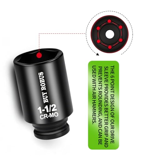 1-1/2'' Socket 1/2 Drive Deep Impact SAE Socket, 6 Point CR-MO for Easy Removal of Axle Nut - size: 1-1/2 socket