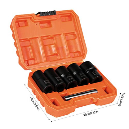 XEWEA Twist Socket Set with Center Punch Bar, 6PCS 1/2" Drive Metric Lug Nut Remover Tools for Broken, Stripped, Rounded Bolts & Nuts Screws -17mm 19mm 21mm 22mm 27mm - color: 6pcs 1/2" Drive