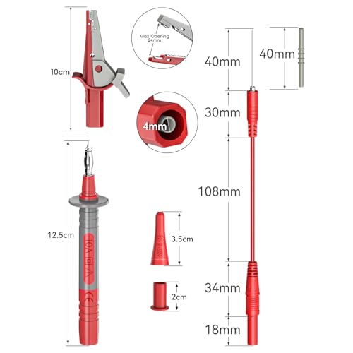 Goupchn 9PCS Multimeter Test Lead Kit 2 Wire 10ft 18AWG Retractable Wires | 4mm Banana Plugs, Heavy Duty Alligator Clips, Wire Piercing Probes Electrical Test Wires for Automotive, Electrical - size: 10ft/3m, style: Banana Plug Leads Kit