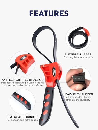 SMART JERRY 2-Pack Rubber Strap Wrenches, Adjustable Oil Filter Wrench | Rubber Wrench, Belt Wrench, Shower Head Wrench, PVC Pipe Wrench, Water Filter Wrench, Plumbers Wrench, Strap Wrench Plumbing