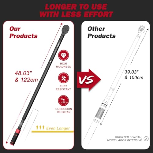 VANPO 3/4-inch Drive Click Torque Wrench, 200-1000 Ft-Lb/271-1355 Nm | 48.03'' Length, 48-Tooth Click Torque Wrench with a Hex Key, Precision Mechanic Tools for Oil Rigs, Trucks & Wind Turbines - size: 3/4-Inch(200-1000 Ft-Lb/271-1355Nm)