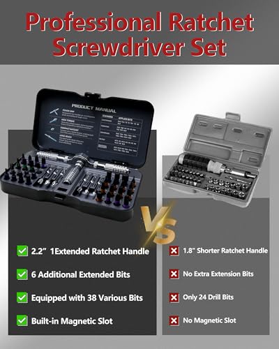 42 in 1 Ratchet Screwdriver Set, Strong Rustproof Magnetic Screwdriver Sets with Premium Storage Case, Ratcheting Screwdriver Set for Furniture Assembly and Disassembly, Glasses, Smart Phone Repair