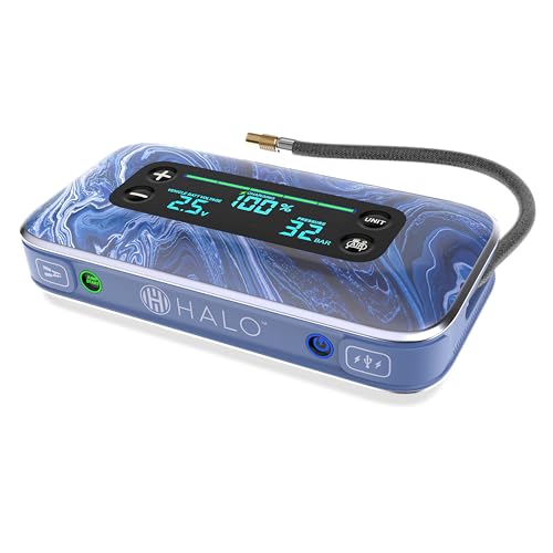 HALO Bolt Air+ 1750 Portable Car Battery Jump Starter | 130 PSI Air Compressor, 59.9Wh USB Power Bank, Large Display, Emergency Floodlight & Charger, Jumps Cars SUVs & Trucks, Inflates Tires — Blue - color: Blue