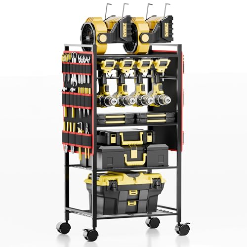 5 - Tier Power Tool Organizer Cart - 300 lbs Heavy Duty Utility Rack Shelf, Rolling Drill Holder & Tool Storage Cart on Wheels for Garage, Workshop, Ideal Gift for Men (no Power)