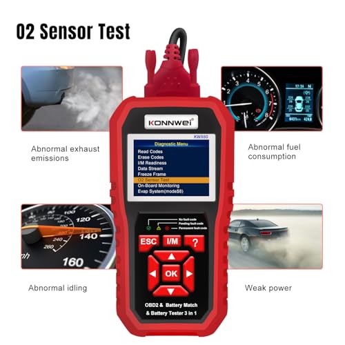 KONNWEI KW880 OBD2 Scanner Full System Car Diagnostic Tool, Check Engine Light Reset, Live Data, DTC Lookup, Battery Health Check, OBDII EOBD Scanner for 2000+ Cars & Trucks, Auto Diagnostics Tool