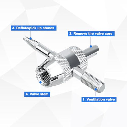 Gosknor 2pcs 4-Way Valve Core Tools, 4-in-1 Tire Valve Tool Valve Stem Core Remover Tire Valve Stem Puller Valve Stem Removal Tool for Bicycle Bike Automobile Car