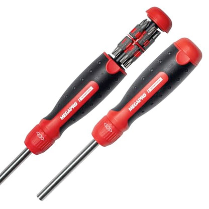 Megapro Automotive Screwdriver Set | One Multi-Bit Screwdriver with ¼” Hex Shaft | Phillips, Torx | Compact Automotive Bit Set (Ratcheting) - style: Ratcheting