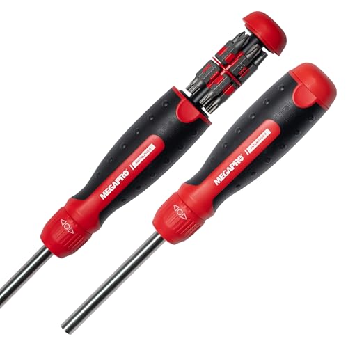 Megapro Automotive Screwdriver Set | One Multi-Bit Screwdriver with ¼” Hex Shaft | Phillips, Torx | Compact Automotive Bit Set (Ratcheting) - style: Ratcheting