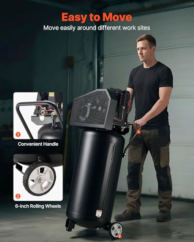 VEVOR 30 Gallons Air Compressor, 2HP 5.3SCFM at 90PSI, Max 125PSI Pressure Oil-Lubricated Air Compressor Tank, Portable on Wheels for Auto Repair,Tire Inflation,Spray Painting,Woodwork Nailing,120V - size: 30-Gallon